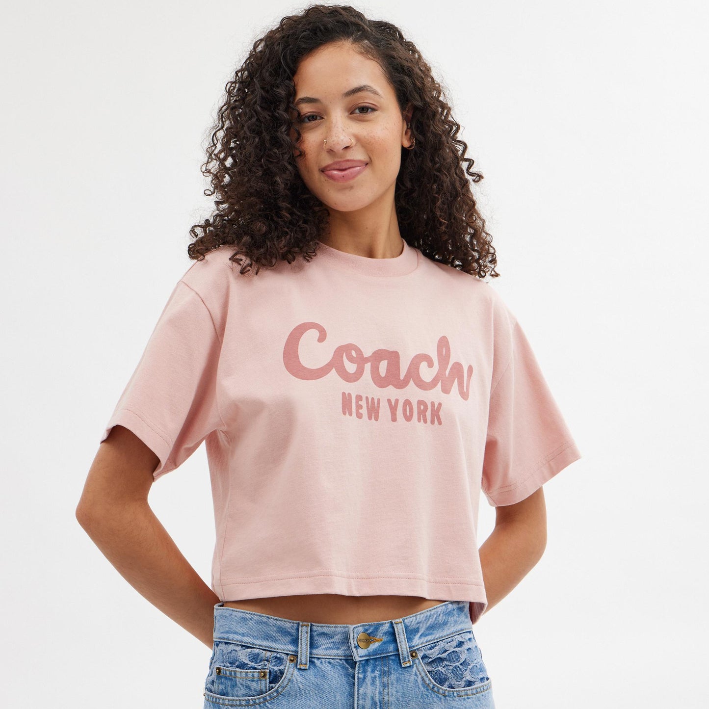 CP778-Cursive Signature Cropped T-Shirt-Pink.