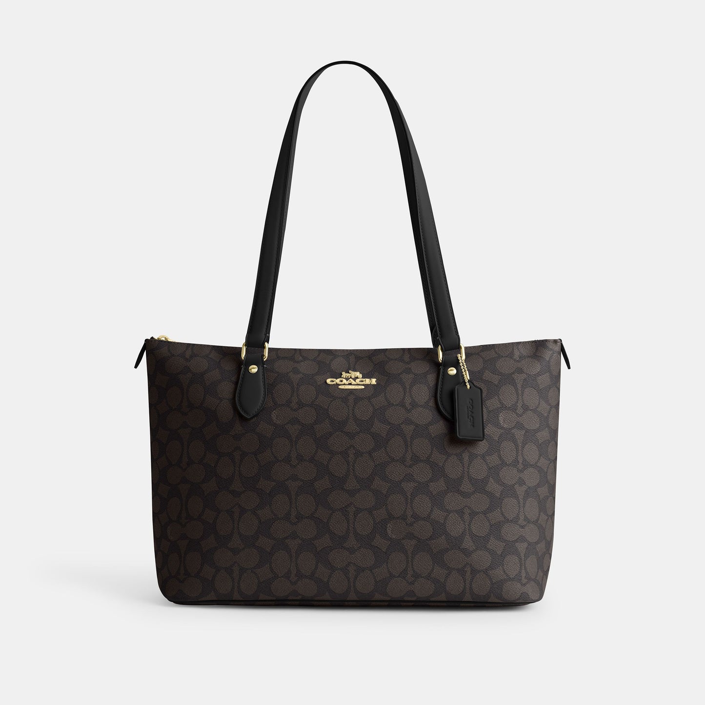 CW381-Gallery Tote Bag In Signature Canvas-Im/Walnut/Black