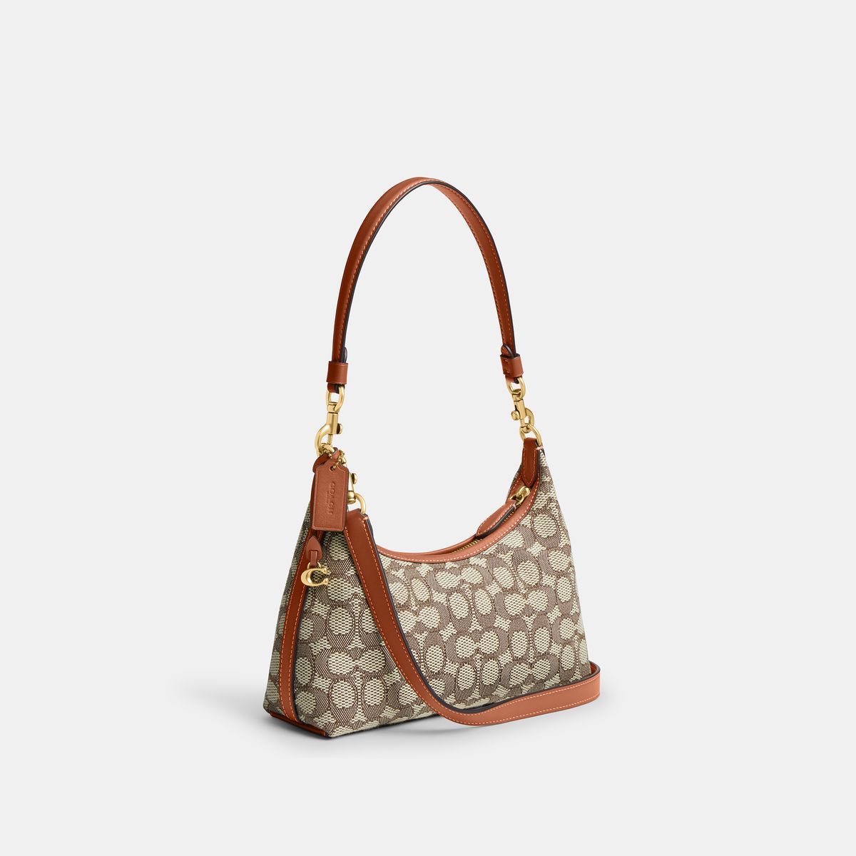 CY830-Juliet Shoulder Bag 25 In Signature Textile Jacquard-B4/Cocoa Burnished Amb