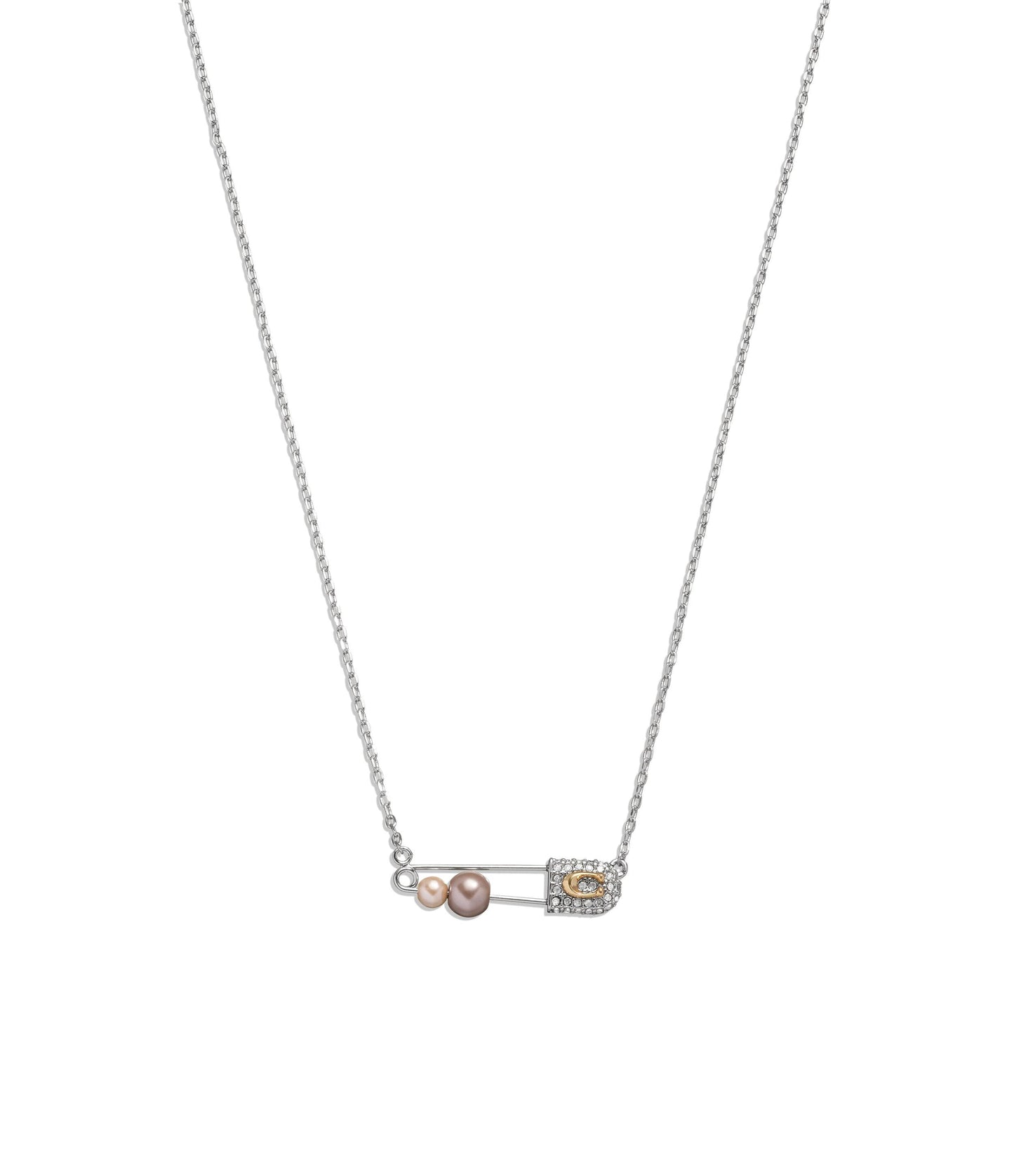 Signature Safety Pin Pendant Necklace-448390RHO-Multi/Rhodium