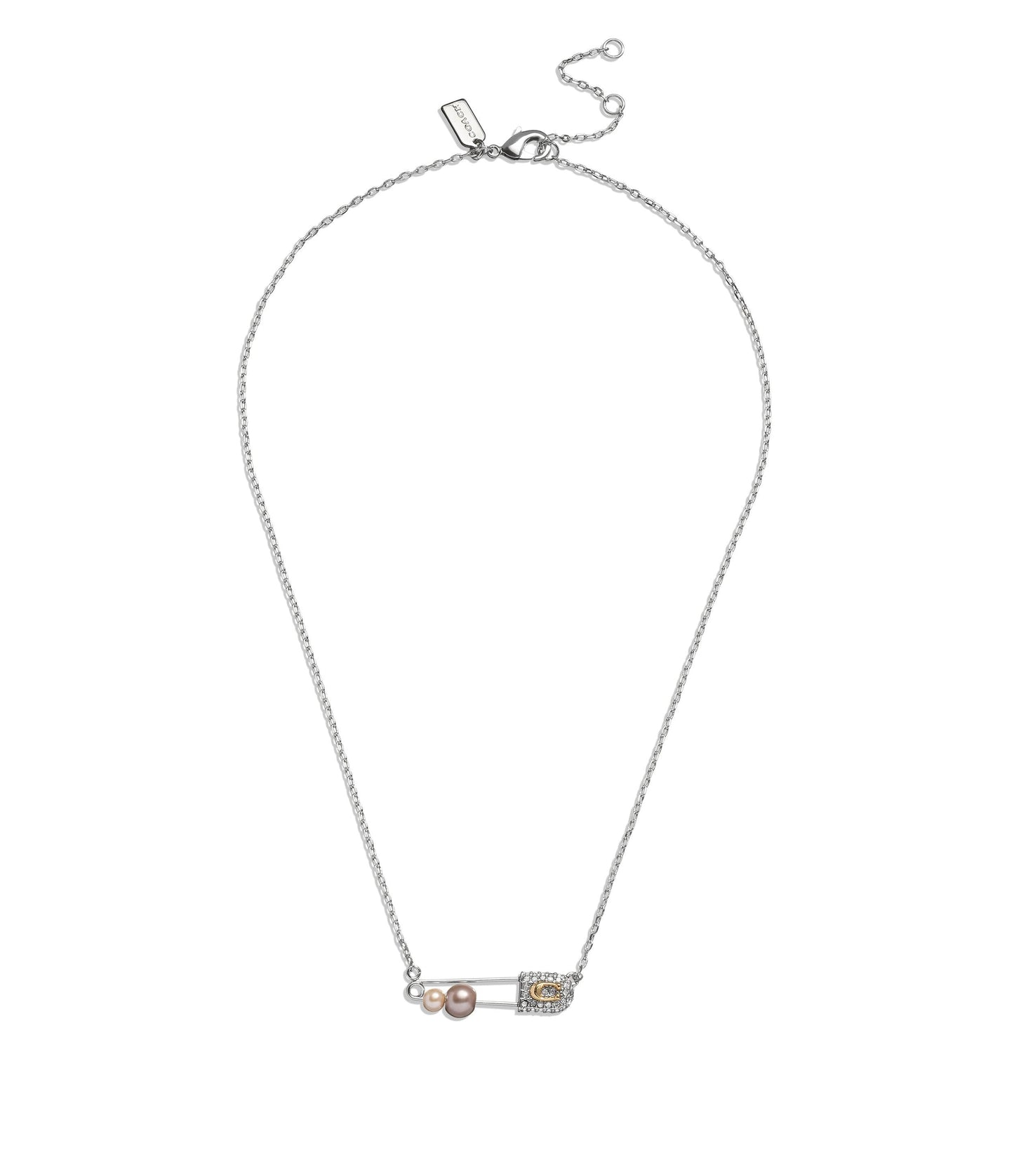Signature Safety Pin Pendant Necklace-448390RHO-Multi/Rhodium