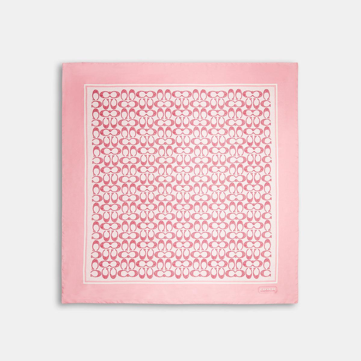C2755-Vintage Signature Print Silk Square Scarf-Flower Pink