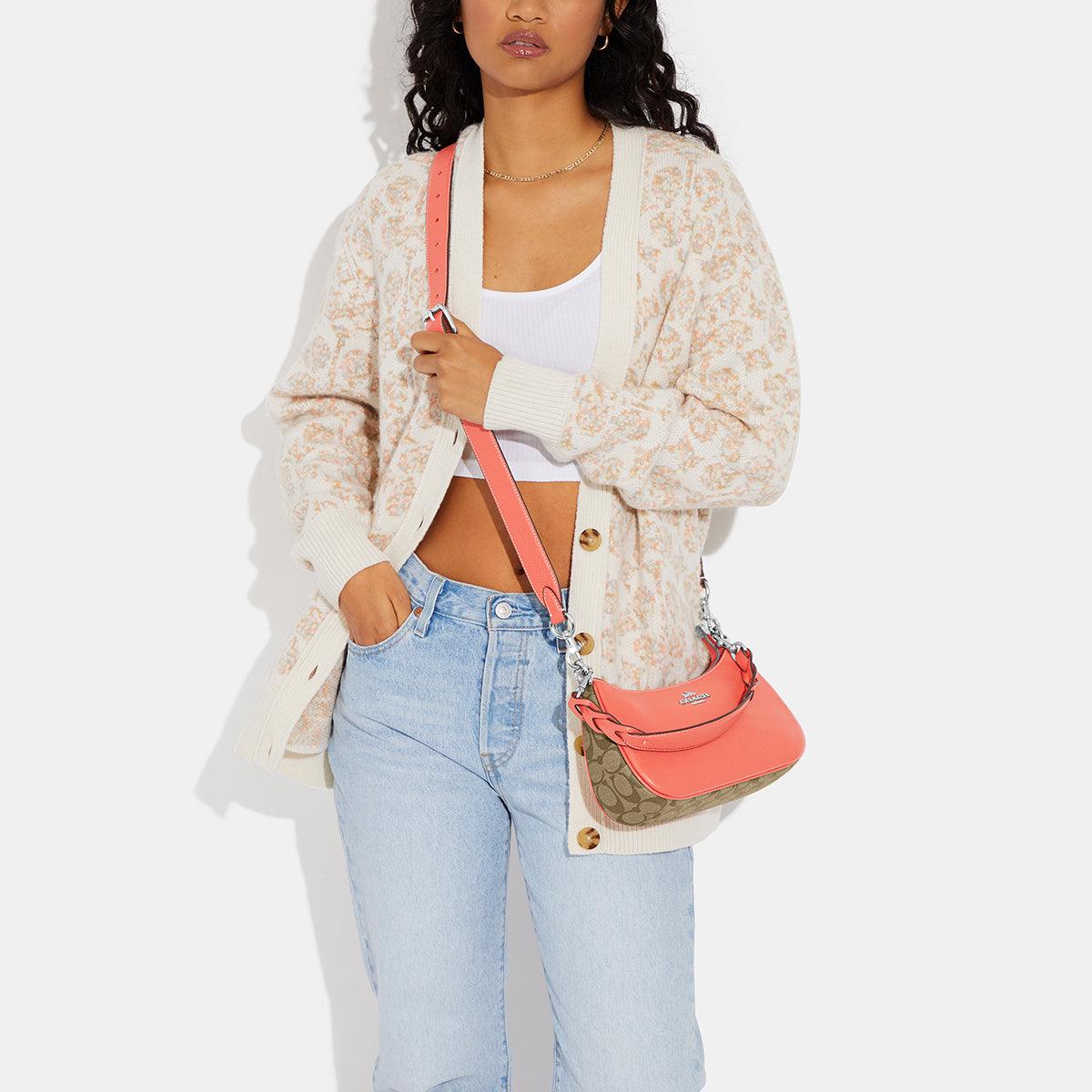 Teri Shoulder Bag In Signature Canvas-CJ590-Sv/Khaki/Tangerine