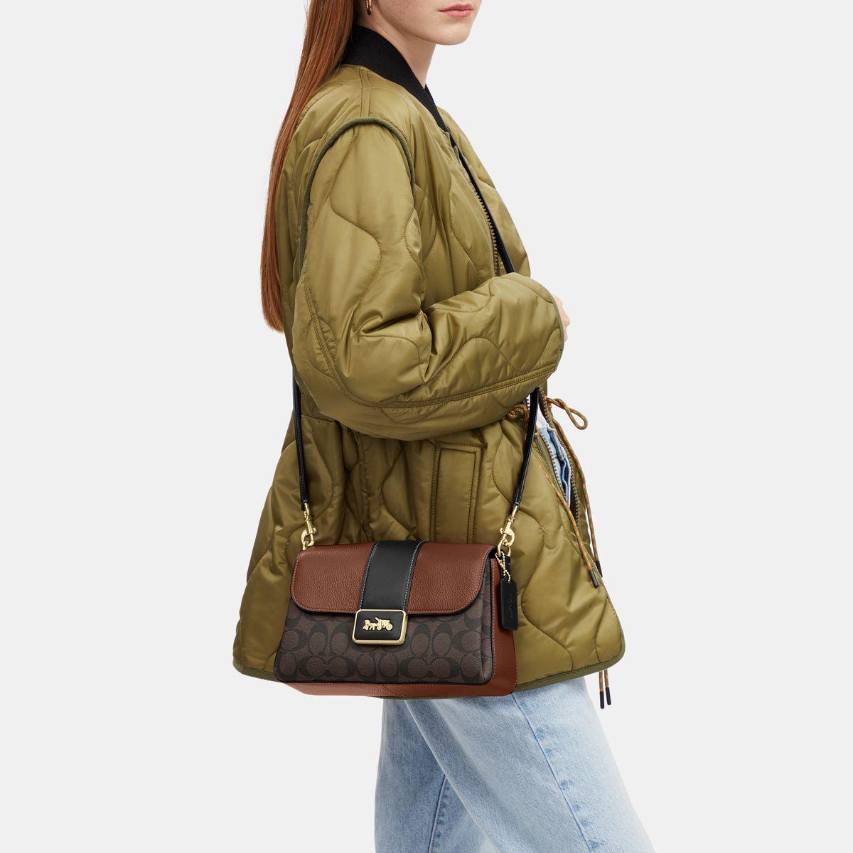 CJ633-Grace Shoulder Bag In Colorblock Signature Canvas-IM/Brown/Redwood Multi