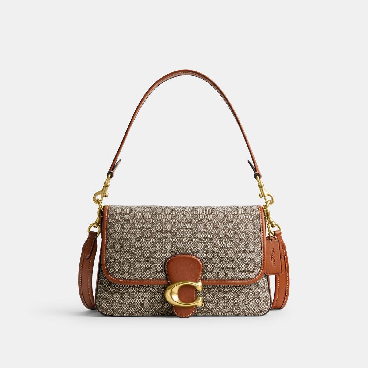 CM536-Soft Tabby Shoulder Bag In Micro Signature Jacquard-B4/Cocoa Burnished Amb