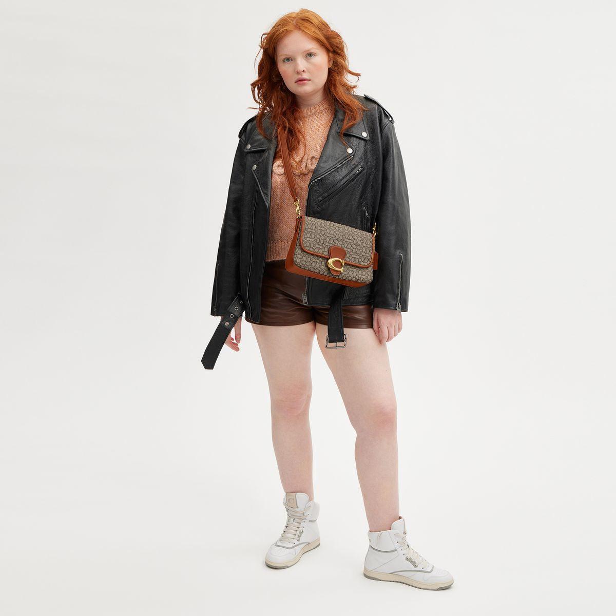 CM536-Soft Tabby Shoulder Bag In Micro Signature Jacquard-B4/Cocoa Burnished Amb