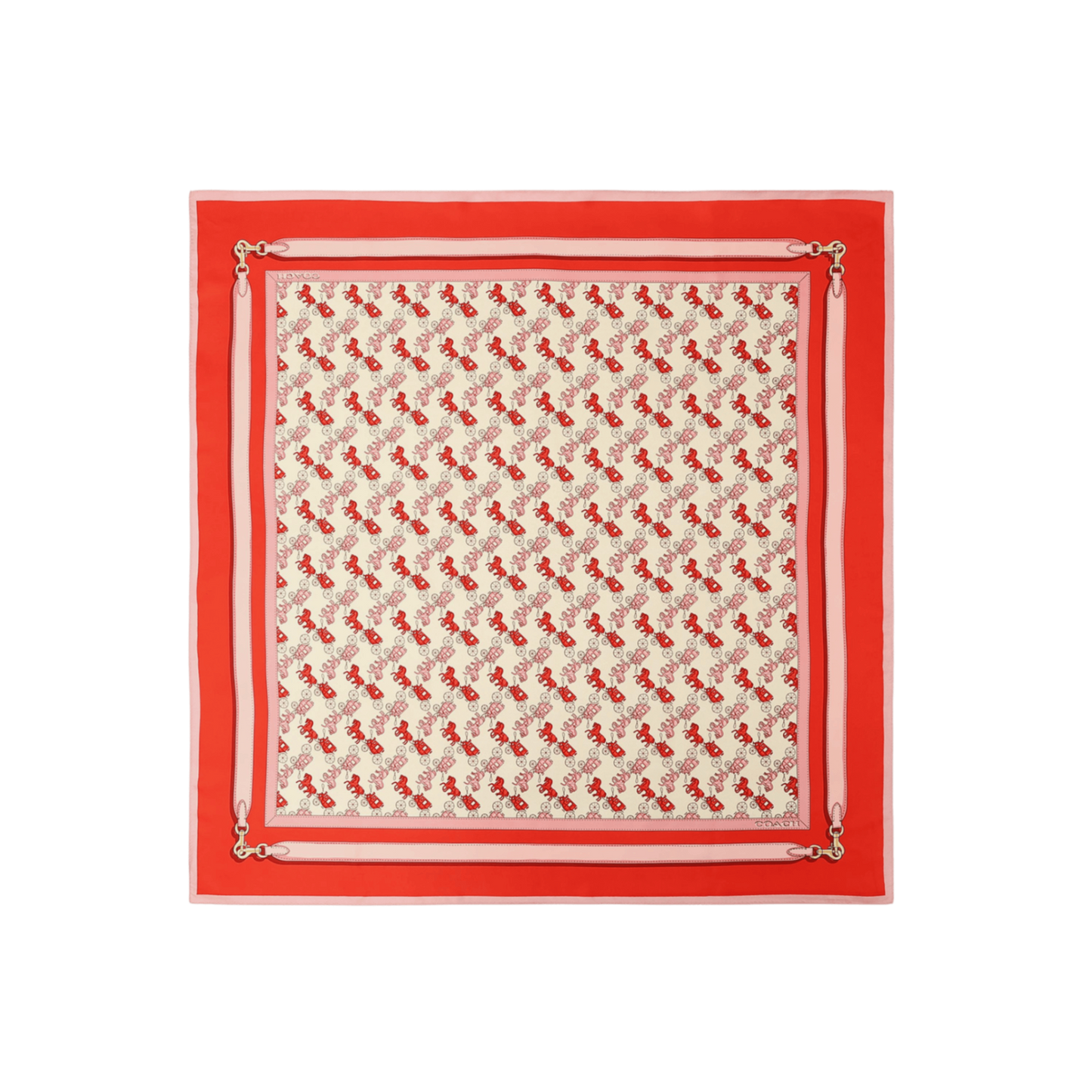 29CEH34-Horse & Carriage Straps Printed Silk Square-Flame Scarlett