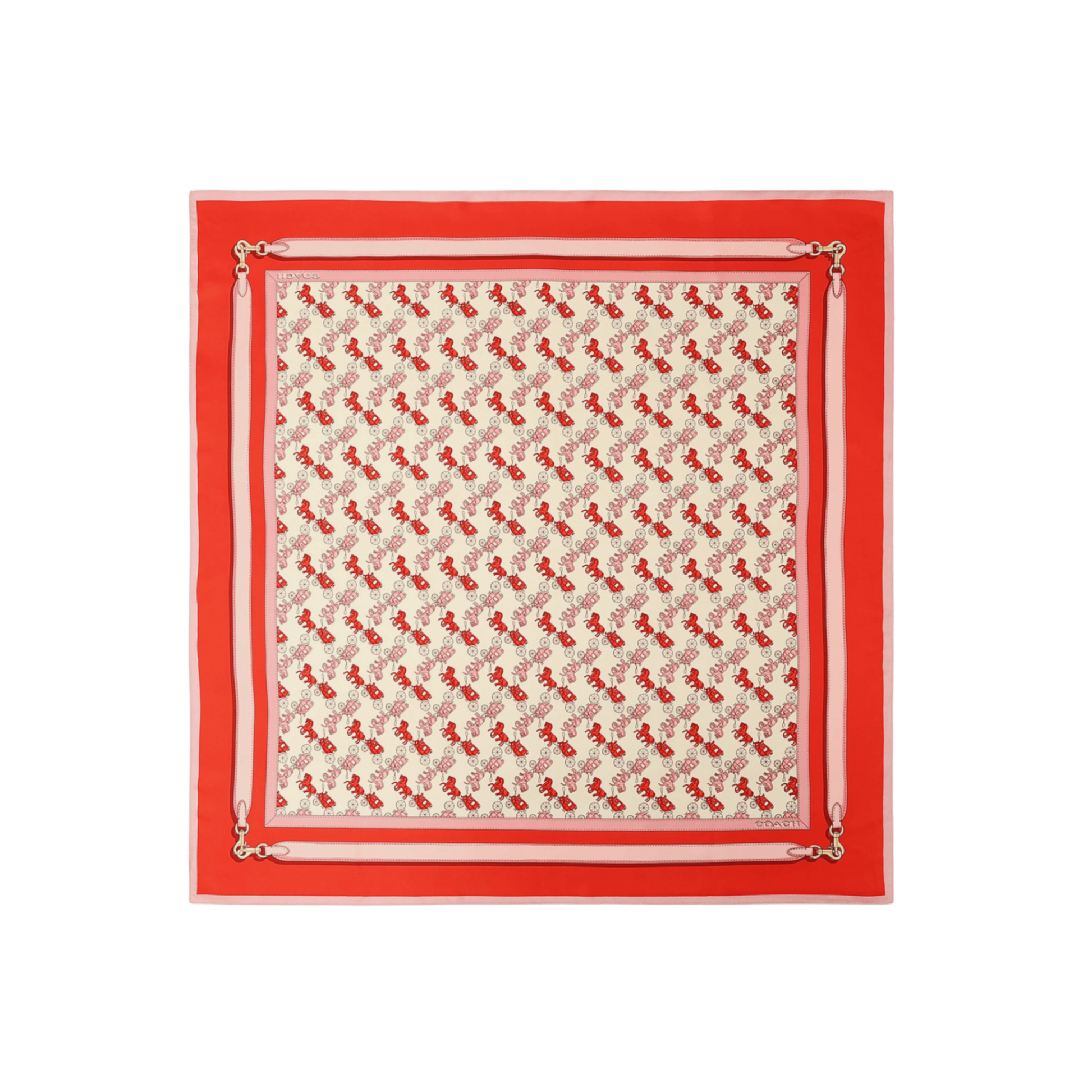 29CEH34-Horse & Carriage Straps Printed Silk Square-Flame Scarlett