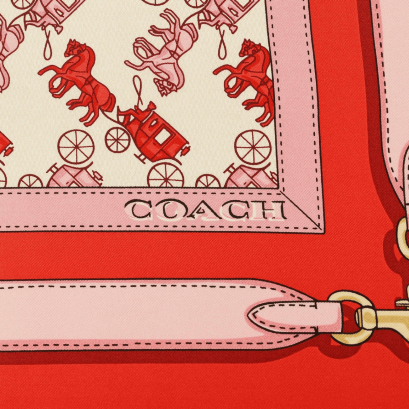 29CEH34-Horse & Carriage Straps Printed Silk Square-Flame Scarlett