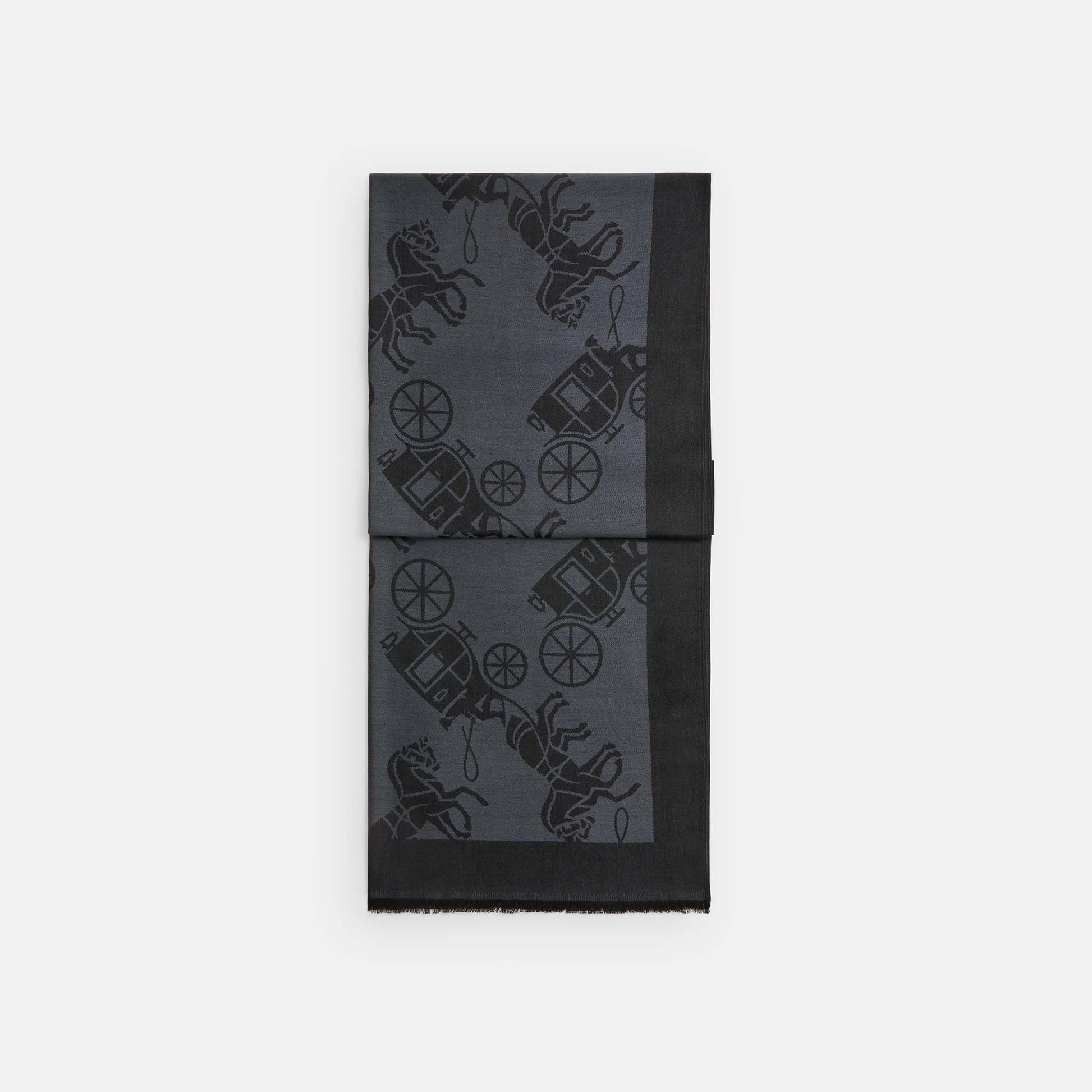 29CQ749-Multi Horse And Carriage Jacquard Stole-Black