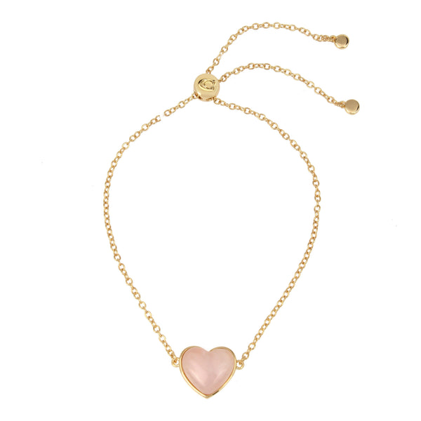 Carved Rose Quartz Heart Slider Bracelet