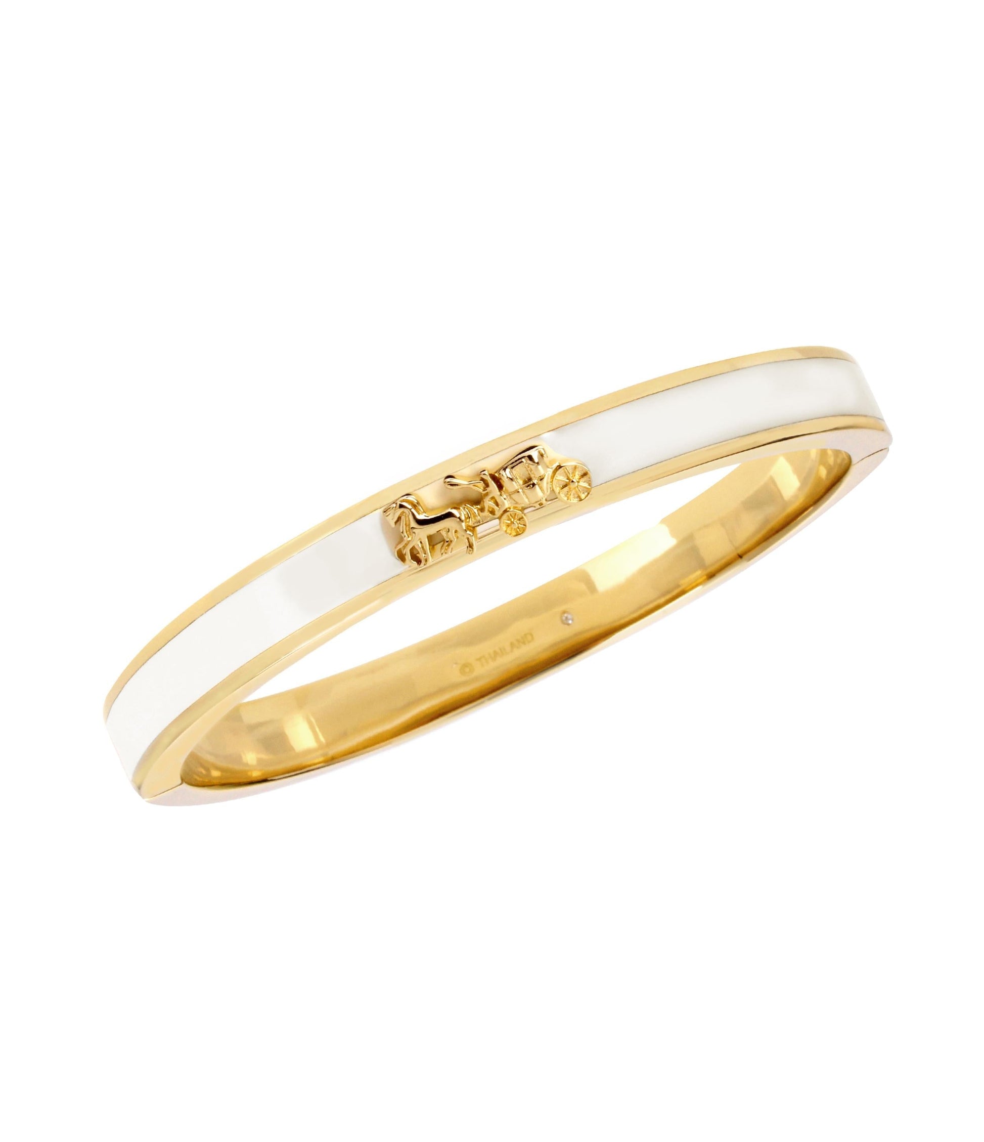 37335755GLD-Signature Horse & Carriage Bangle Bracelet-White/Gold