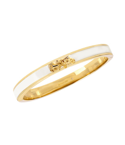 37335755GLD-Signature Horse & Carriage Bangle Bracelet-White/Gold