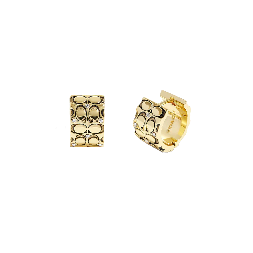 37341903GLD-Signature Quilted Huggie Earrings-Golden Shadow/Gold