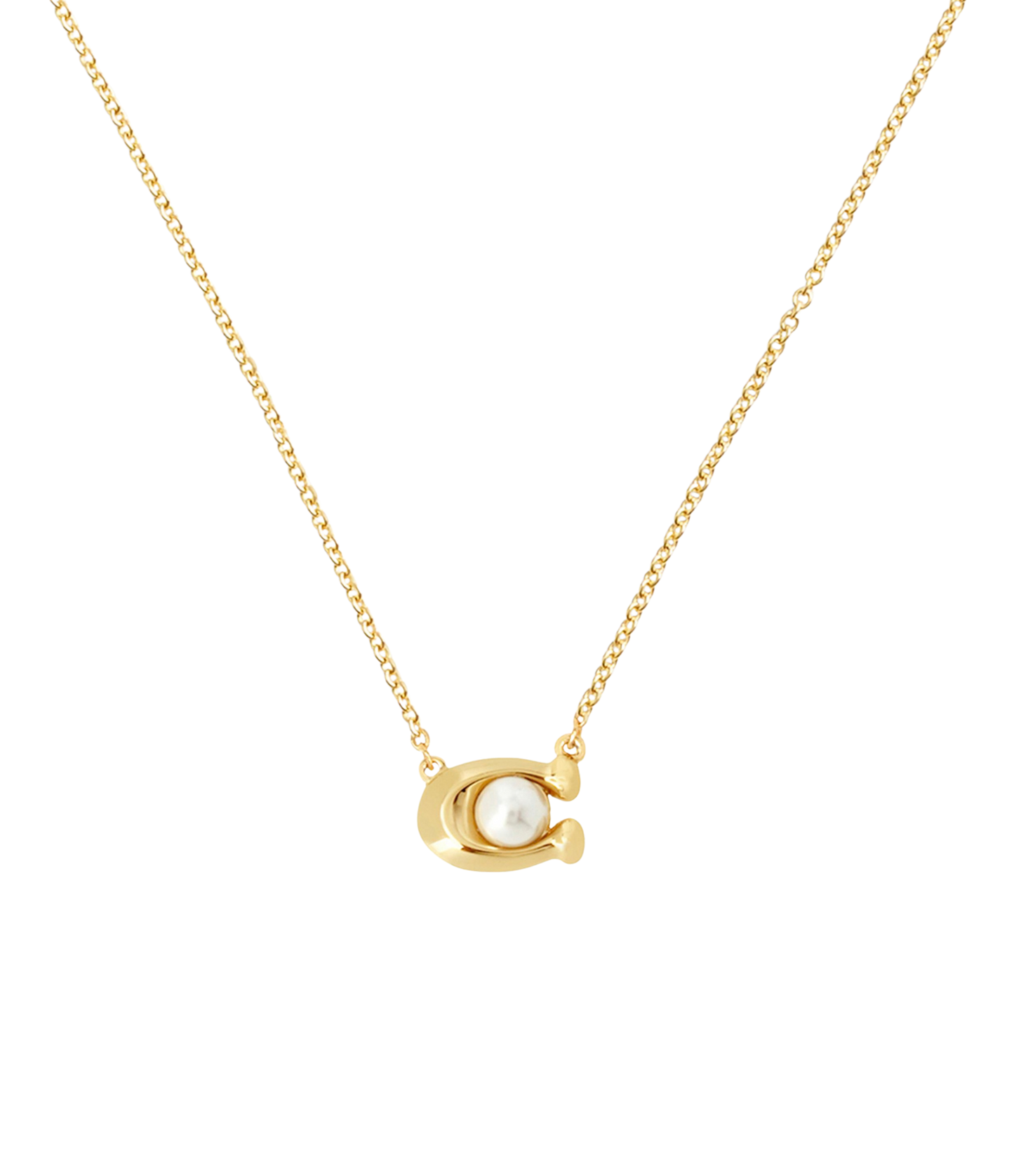 37341916GLD-Pearl Signature Pendant Necklace-White/Gold