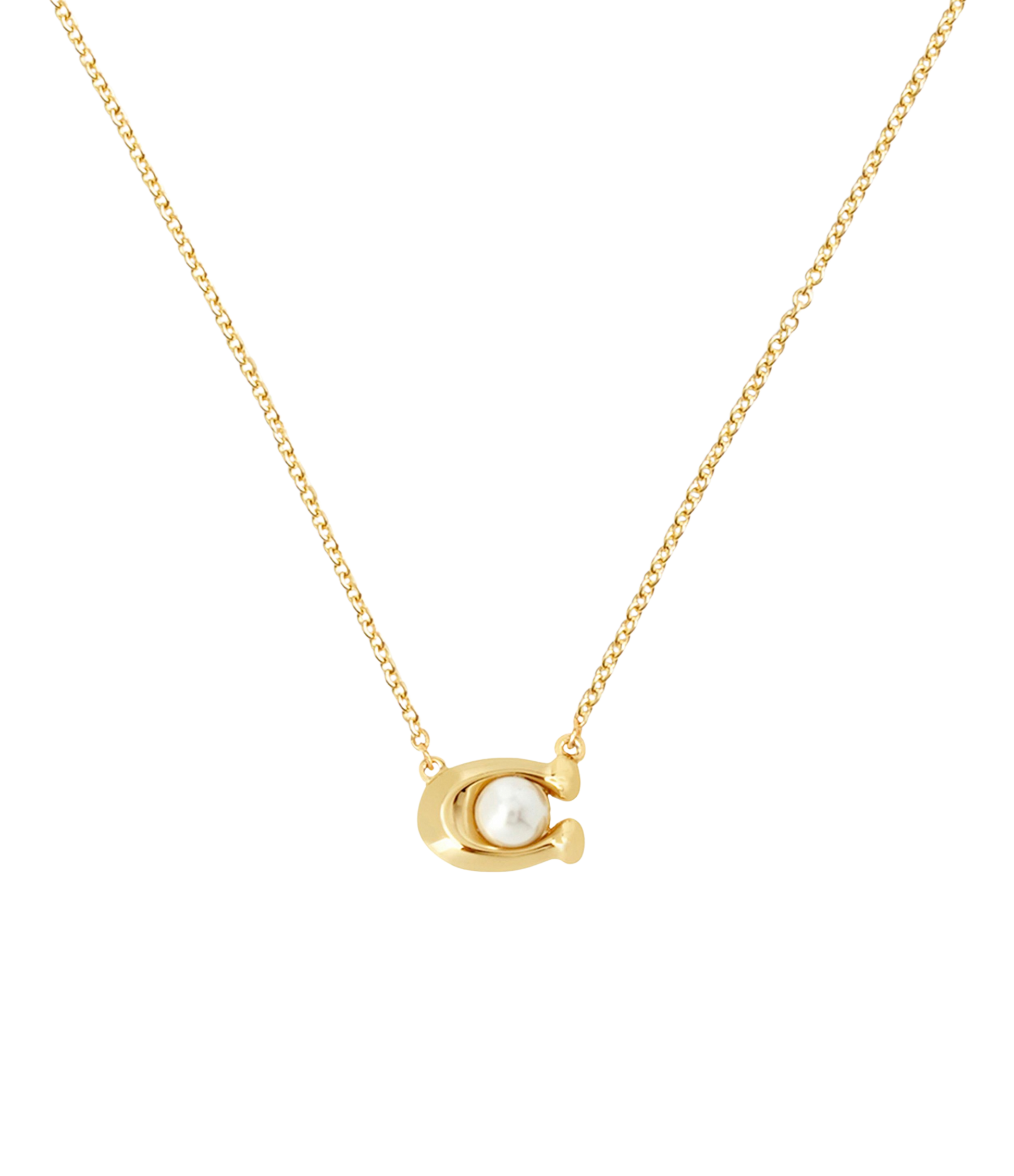 37341916GLD-Pearl Signature Pendant Necklace-White/Gold
