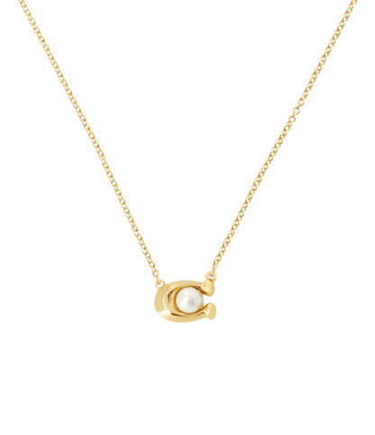 37341916GLD-Pearl Signature Pendant Necklace-White/Gold
