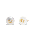 37351511GLD-Signature Coin Pearl Stud Earrings-Pearl/Gold