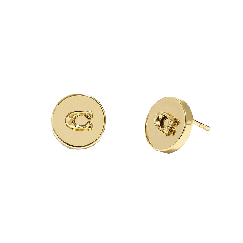 37352957GLD-Signature C Disc Stud Earrings-Shiny Gold