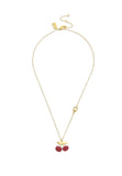 37408064GLD-Cherry Pendant Necklace-Burgundy/Gold