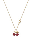 37408064GLD-Cherry Pendant Necklace-Burgundy/Gold