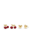 37408065GLD-Cherry Heart Stud Earrings Set-Burgundy/Gold