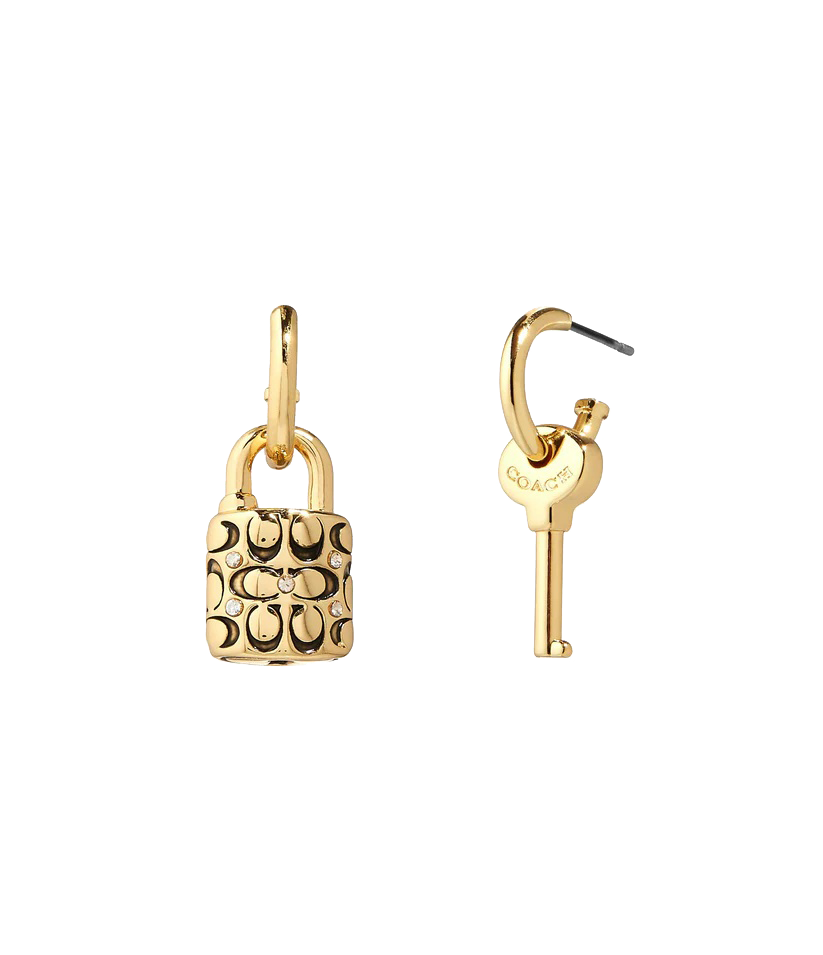 408087gld-quilted padlock huggie earrings-gold