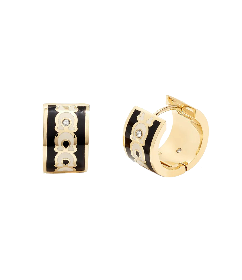 37408098GLD-Signature Huggie Earrings-Black/White/Gold