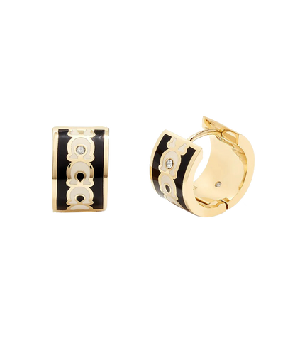 37408098GLD-Signature Huggie Earrings-Black/White/Gold