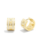 37408098GLD-Signature Huggie Earrings-White/Gold