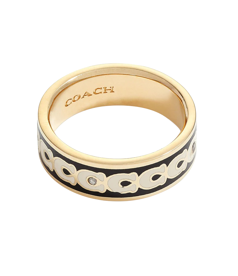 37408102GLD-Signature Band Ring-Black/White/Gold