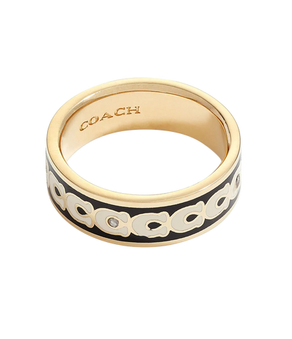 37408102GLD-Signature Band Ring-Black/White/Gold