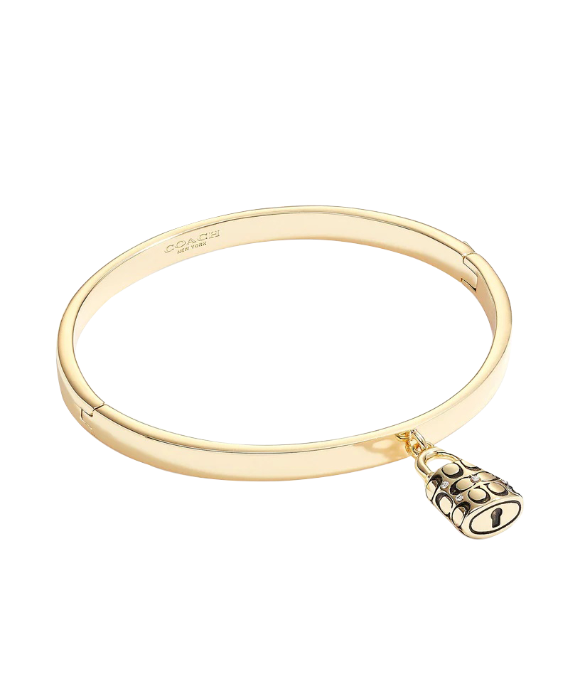411127gld-quilted padlock bangle bracelet-gold