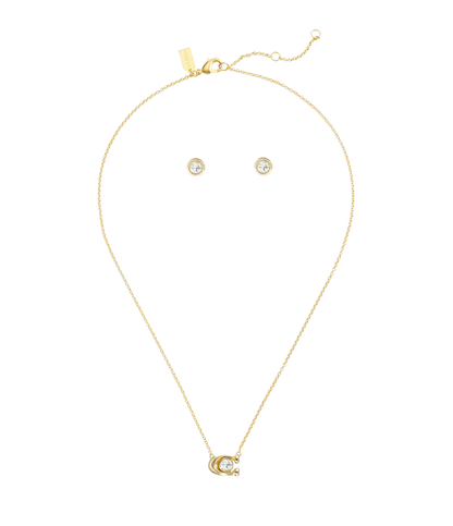 37412845GLD-Signature Necklace & Earring Set-Crystal/Gold