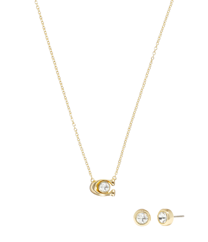 37412845GLD-Signature Necklace & Earring Set-Crystal/Gold