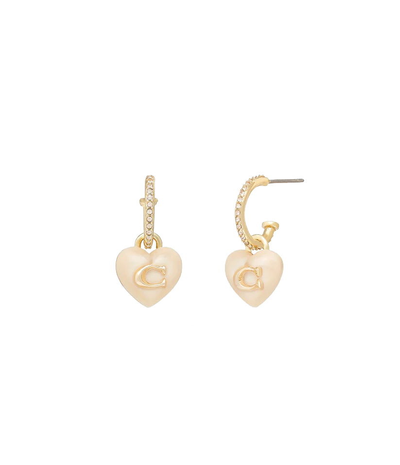 37415420GLD-Resin Heart Pave Huggie Earring-Blush/Gold