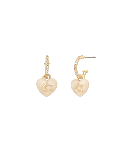 37415420GLD-Resin Heart Pave Huggie Earring-Blush/Gold