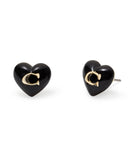 37422706GLD-Signature Heart Stud Earrings-Black/Gold