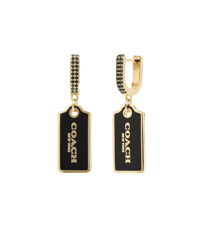 Signature Tag Charm Huggies-422720GLD-Black/Gold