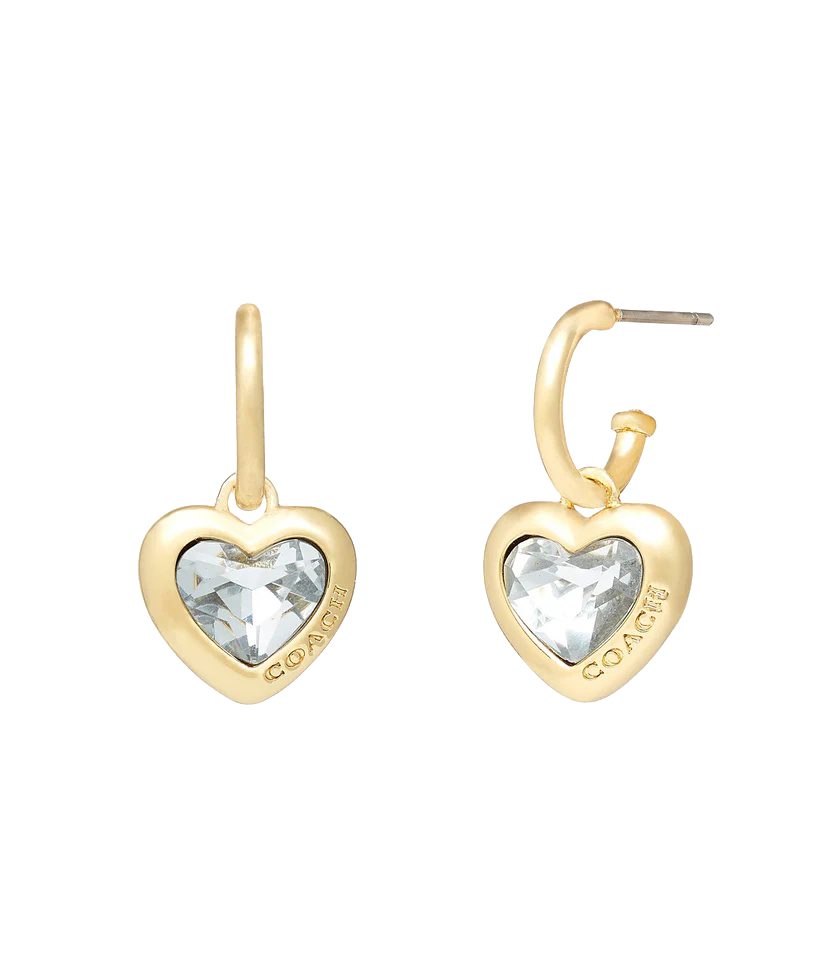 37422731GLD-Heart Charm Huggies-Crystal