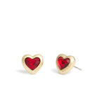 37422733GLD-Heart Stud Earrings-RED CRYSTAL/GOLD