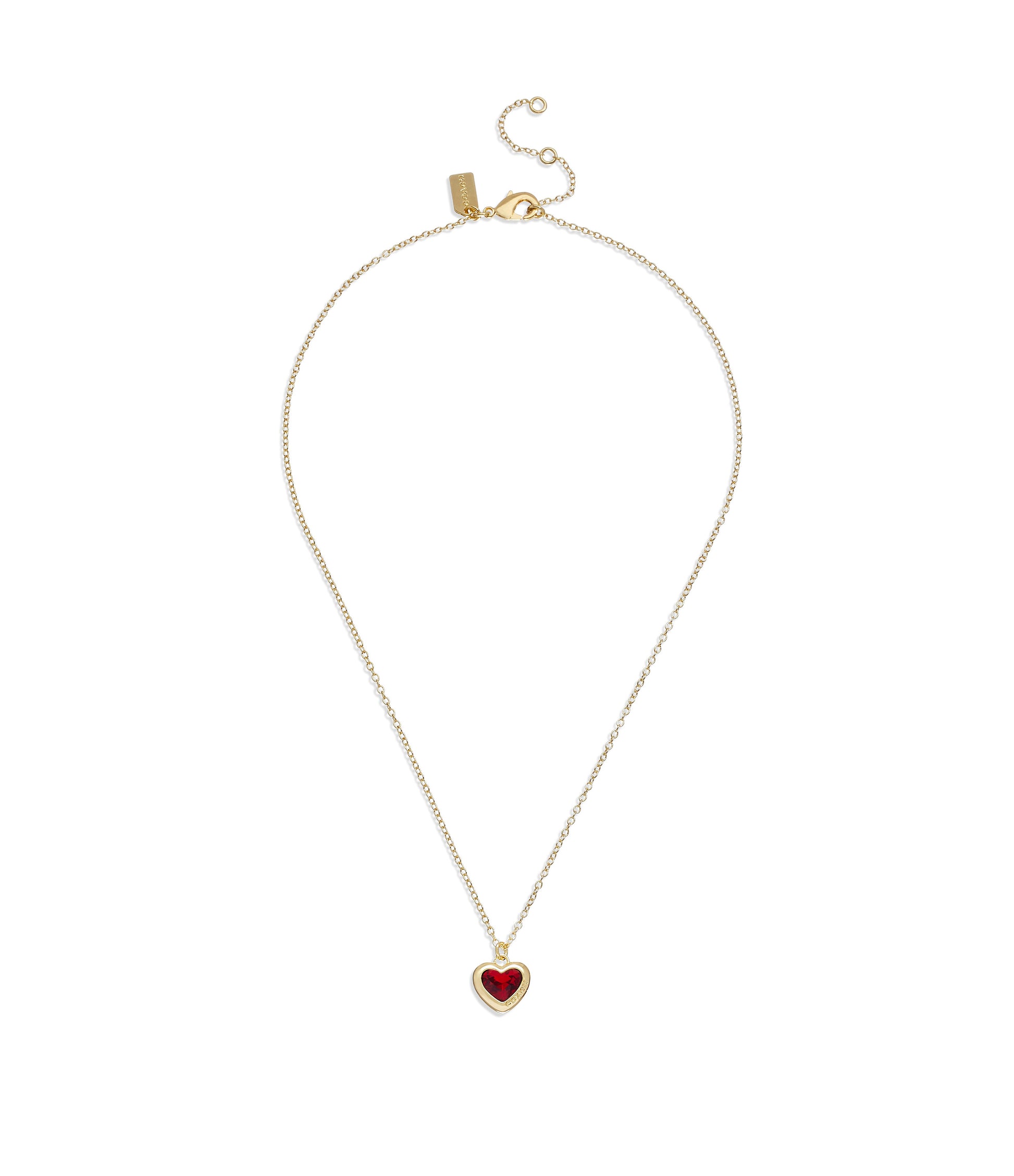 37422735GLD-Heart Pendant Necklace-Red Crystal/Gold 