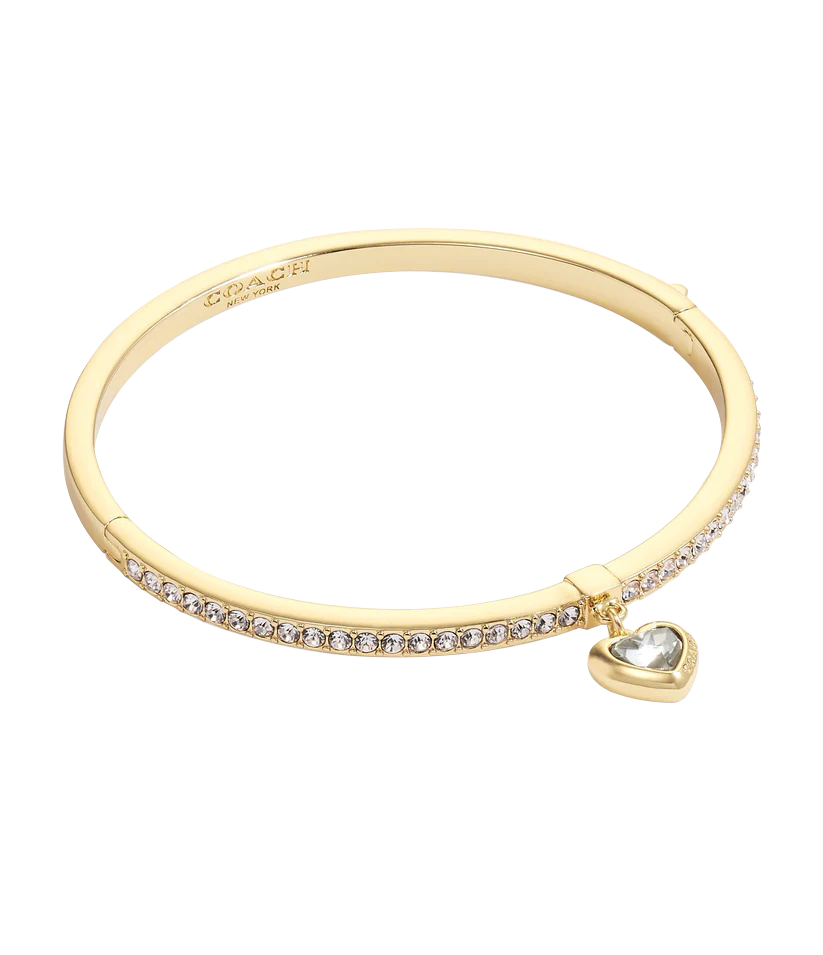 37422737GLD-Heart Charm Bangle-CRYSTAL