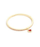 37422737GLD-Heart Charm Bangle-RED CRYSTAL/GOLD