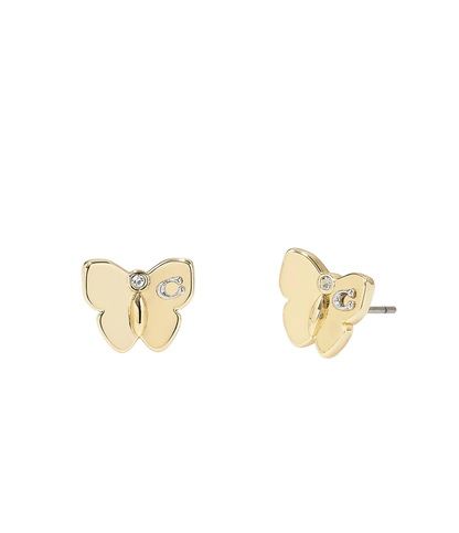 37423839GLD-Signature Butterfly Stud Earrings-Shiny Gold