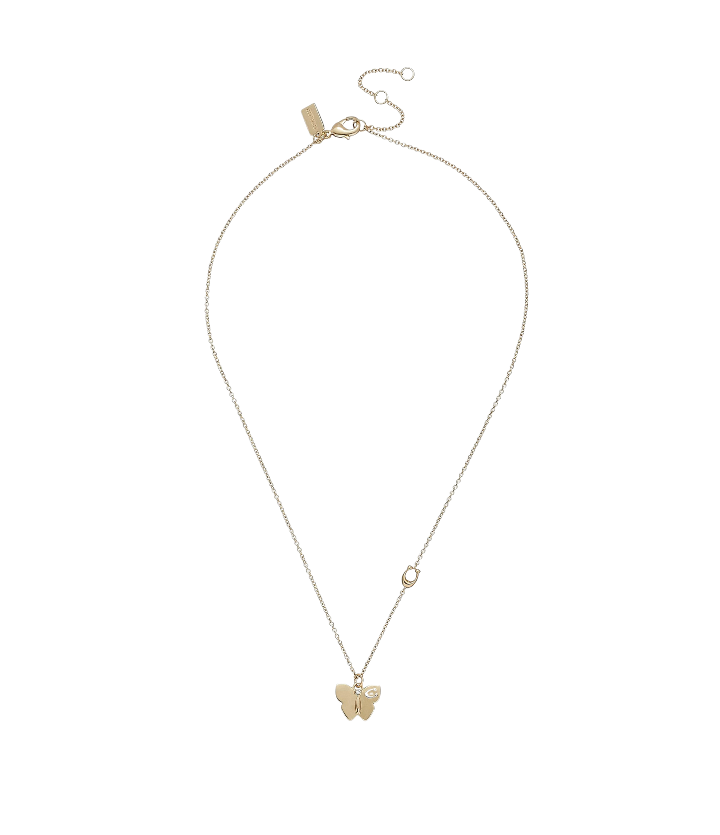37425022GLD-Butterfly Pendant Necklace-Crystal/Rhodium