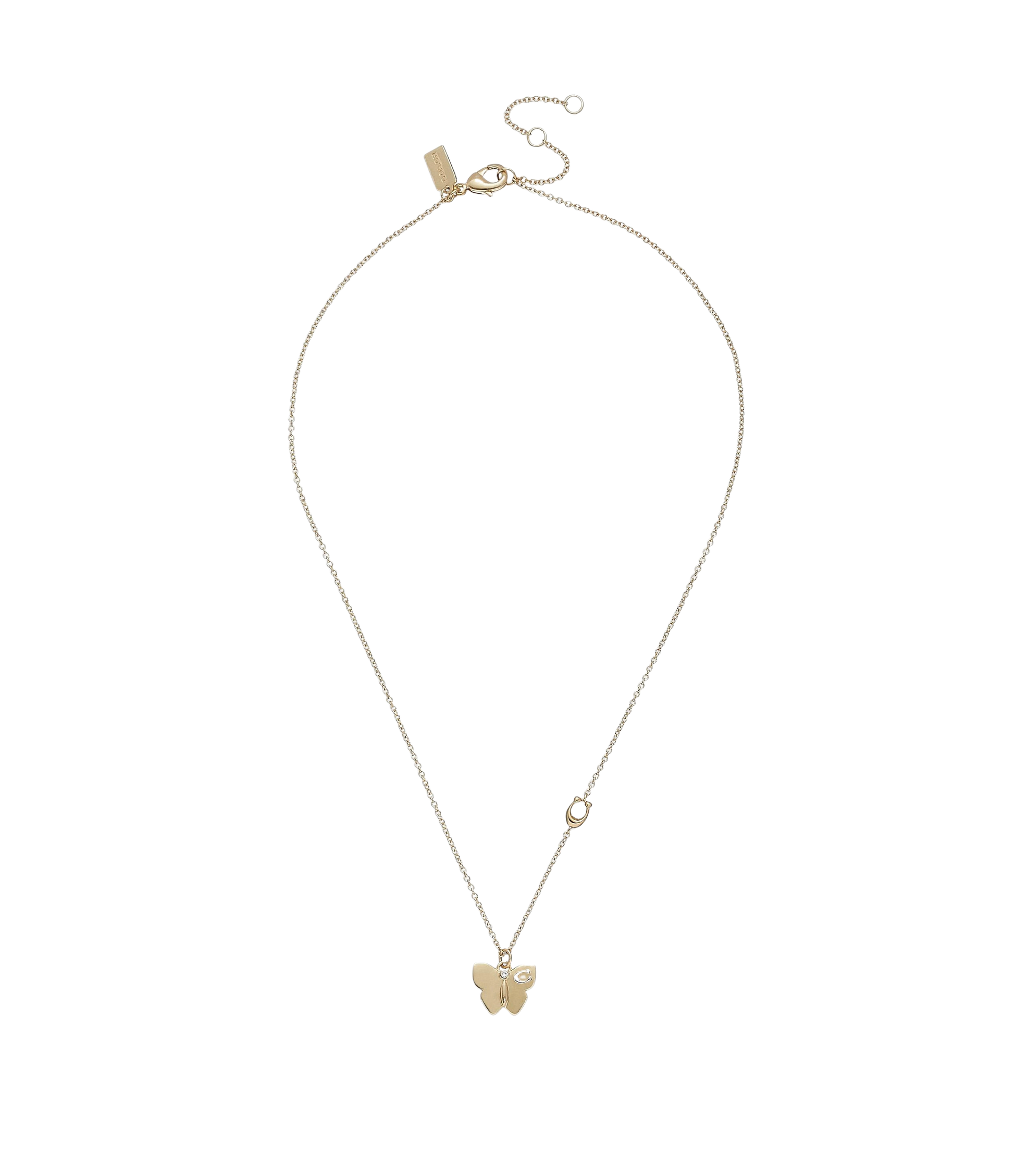 37425022GLD-Butterfly Pendant Necklace-Crystal/Rhodium