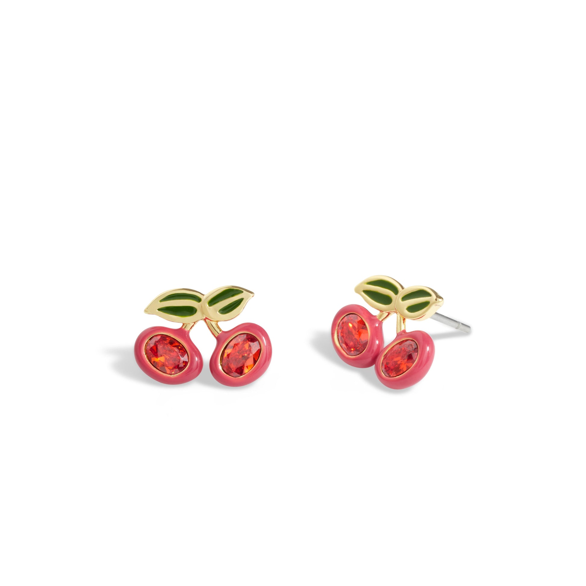 37429233GLD-Cherry Stud Earrings-Red/Gold