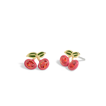 37429233GLD-Cherry Stud Earrings-Red/Gold
