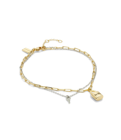 430047two-signature lock & key charm anklet-twotone